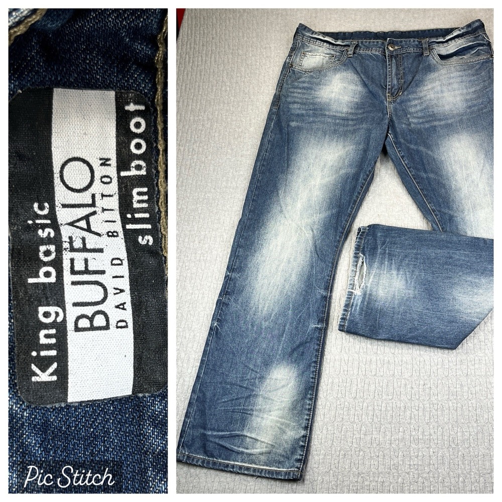 Buffalo David Bitton Bootcut Jeans Men 38X31 1/2 Slim King Light Wash